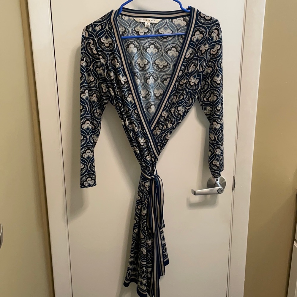 Max Studio Psychedelic Print 3/4 Sleeves Wrap Dress